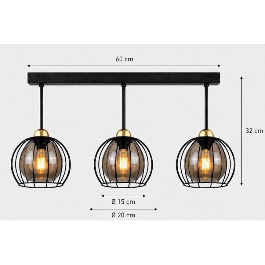 Nadgradni luster SOLO BLACK 3xE27/60W/230V crna/zlatna