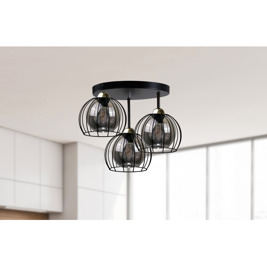 Nadgradni luster SOLO BLACK 3xE27/60W/230V pr. 30 cm crna/zlatna