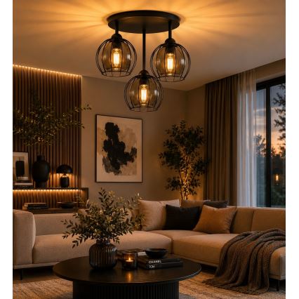 Nadgradni luster SOLO BLACK 3xE27/60W/230V crna/dimna pr. 30 cm