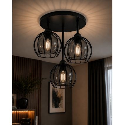 Nadgradni luster SOLO BLACK 3xE27/60W/230V crna/dimna pr. 30 cm