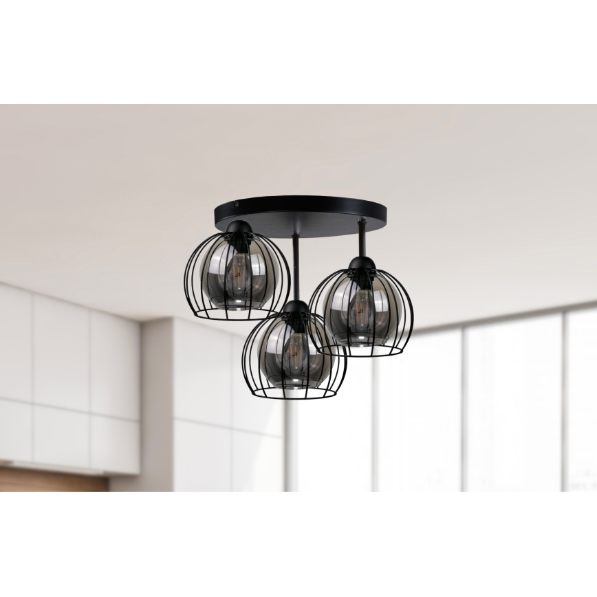 Nadgradni luster SOLO BLACK 3xE27/60W/230V crna/dimna pr. 30 cm