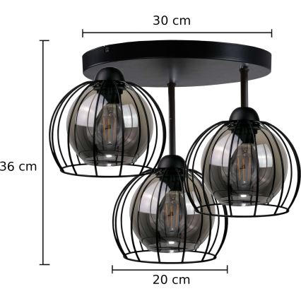 Nadgradni luster SOLO BLACK 3xE27/60W/230V crna/dimna pr. 30 cm