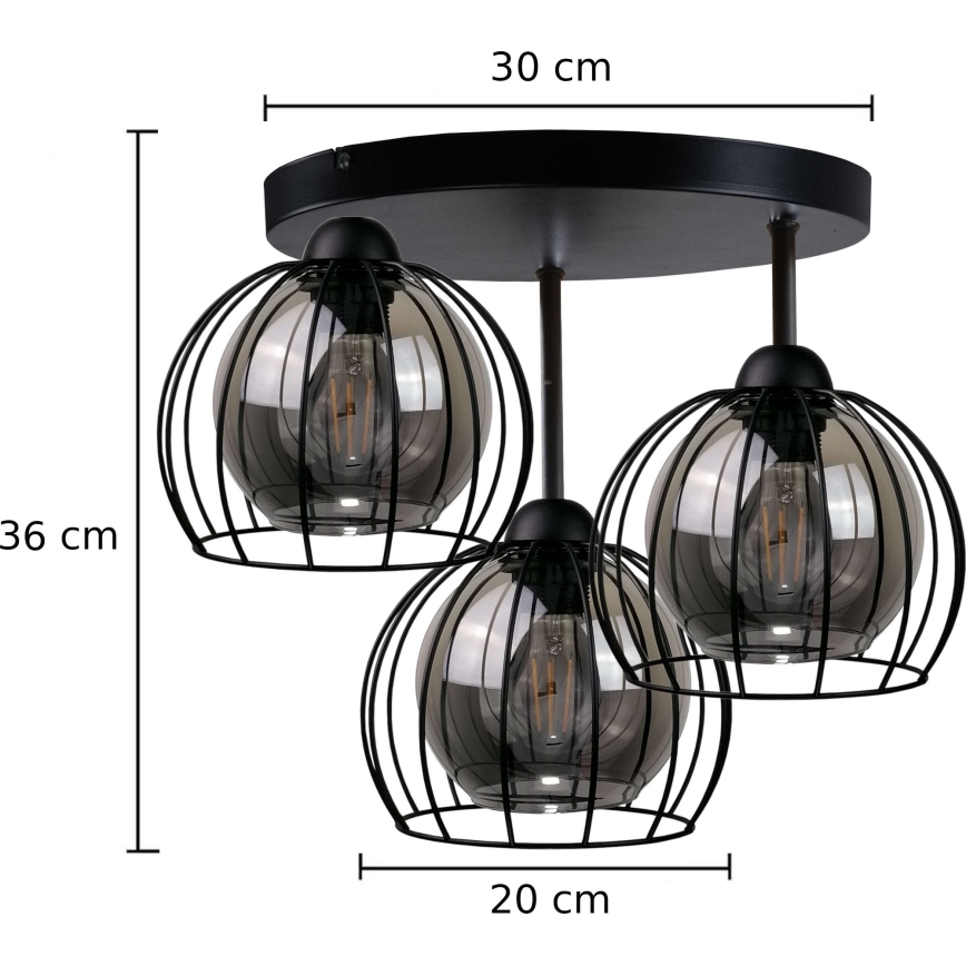 Nadgradni luster SOLO BLACK 3xE27/60W/230V crna/dimna pr. 30 cm