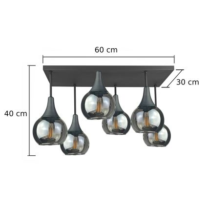 Nadgradni luster SOMA 6xE27/60W/230V crna/dimna crna