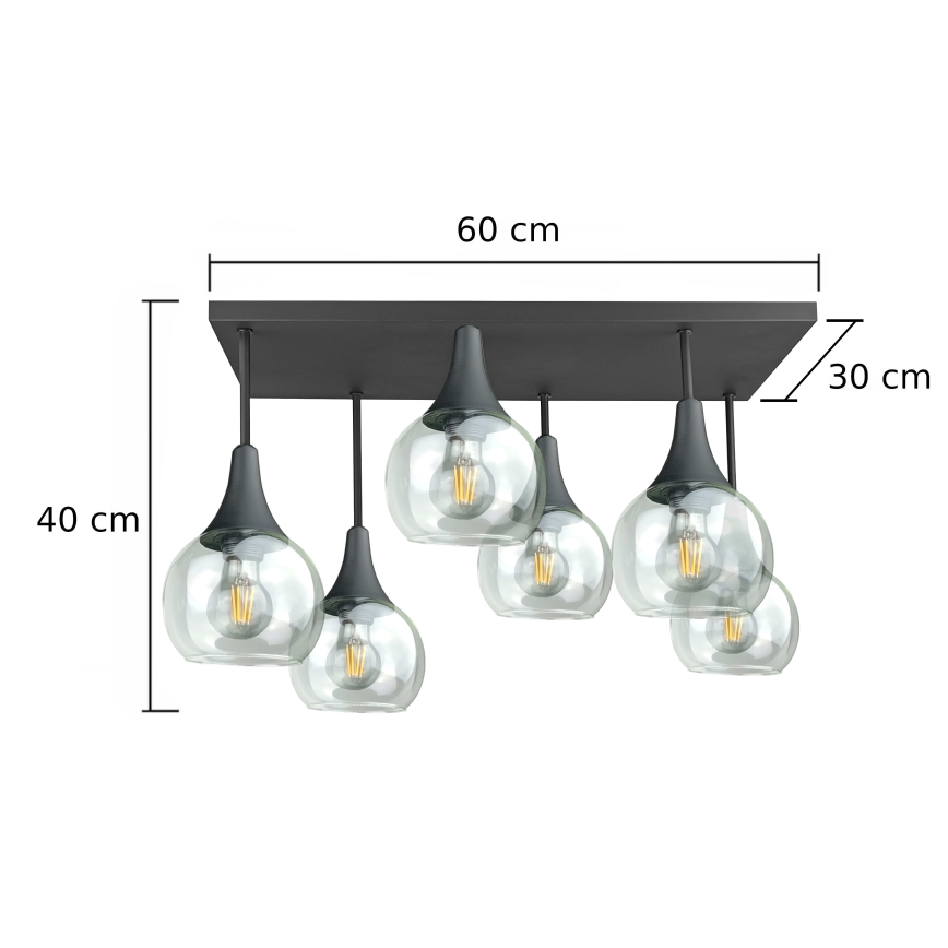 Nadgradni luster SOMA 6xE27/60W/230V crna/prozirna