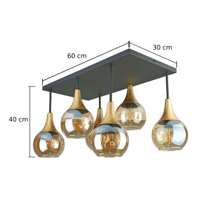 Nadgradni luster SOMA 6xE27/60W/230V crna/zlatna/dimna bež