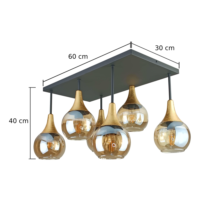 Nadgradni luster SOMA 6xE27/60W/230V crna/zlatna/dimna bež