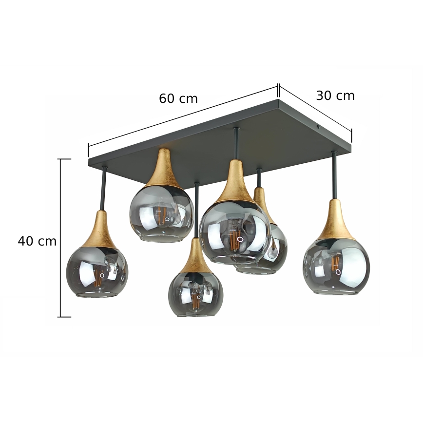 Nadgradni luster SOMA 6xE27/60W/230V crna/zlatna/dimna crna
