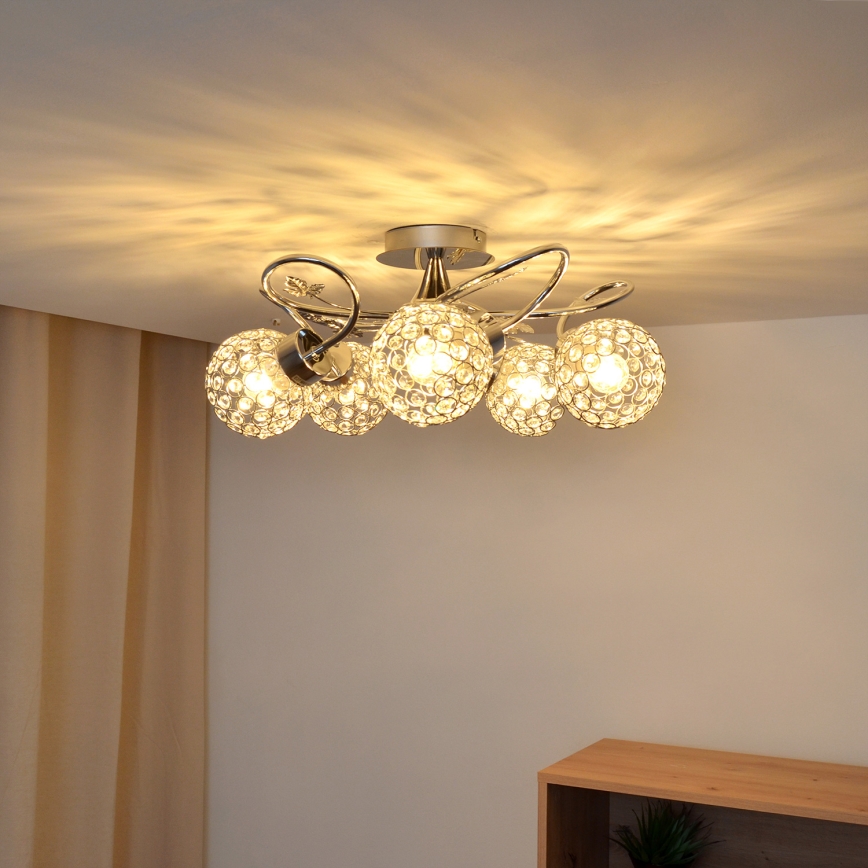 Nadgradni luster SOPHIA 5xE27/15W/230V sjajni krom/prozirna