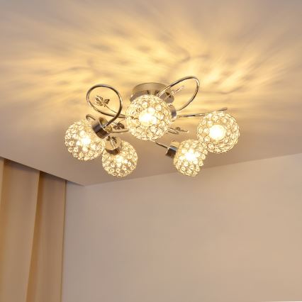 Nadgradni luster SOPHIA 5xE27/15W/230V sjajni krom/prozirna