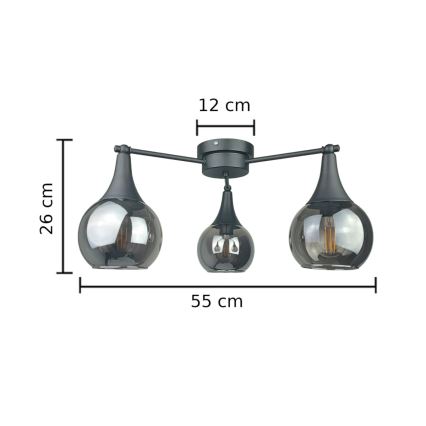 Nadgradni luster STAR 3xE27/60W/230V crna/dimna crna