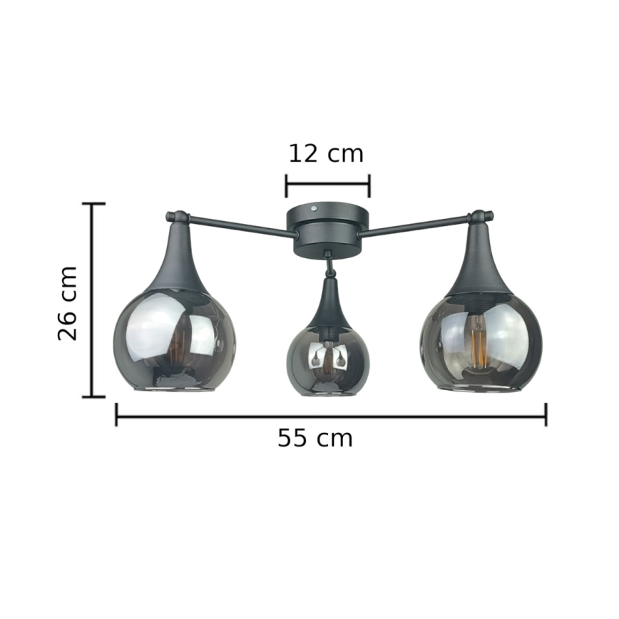 Nadgradni luster STAR 3xE27/60W/230V crna/dimna crna