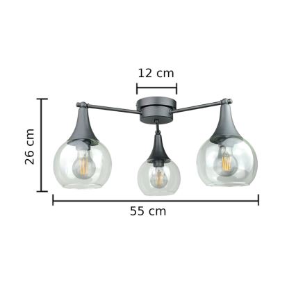 Nadgradni luster STAR 3xE27/60W/230V crna/prozirna