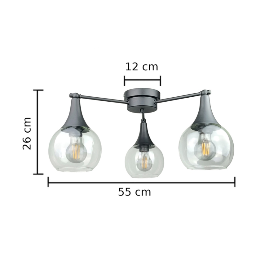 Nadgradni luster STAR 3xE27/60W/230V crna/prozirna