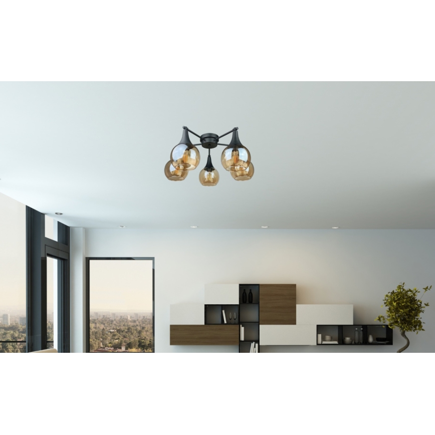 Nadgradni luster STAR 5xE27/60W/230V crna/dimna bež
