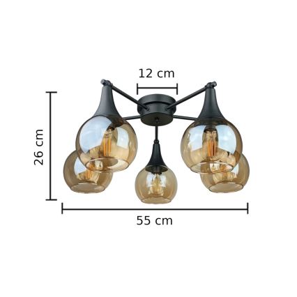 Nadgradni luster STAR 5xE27/60W/230V crna/dimna bež