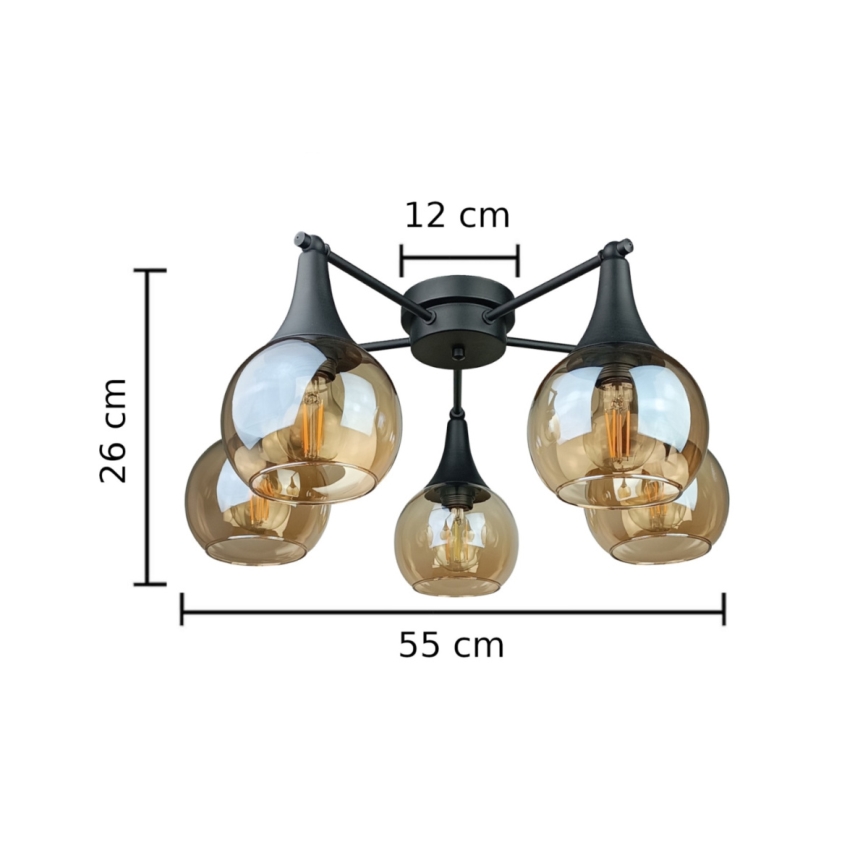Nadgradni luster STAR 5xE27/60W/230V crna/dimna bež