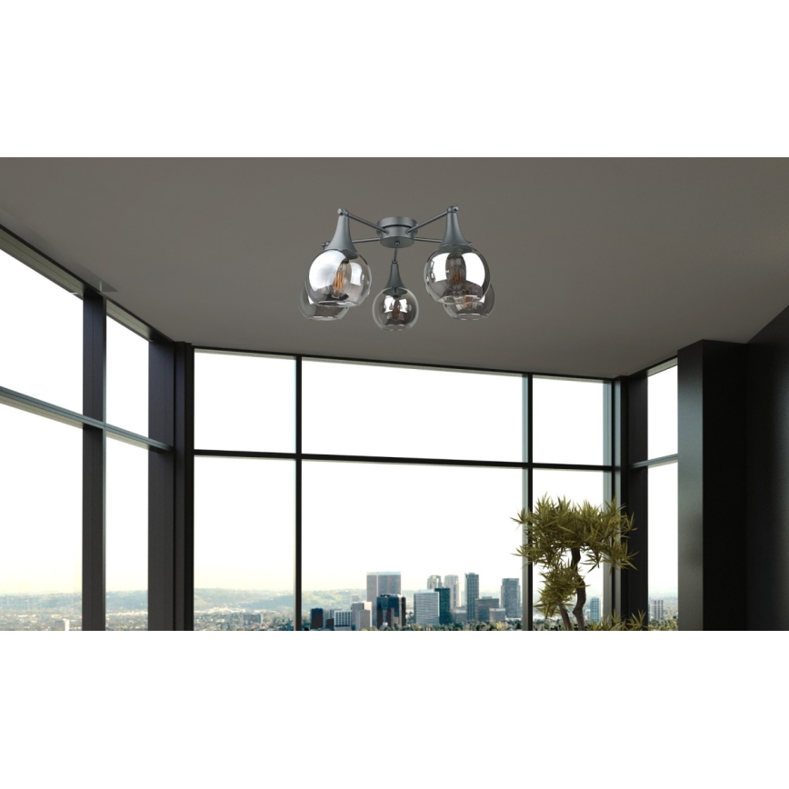 Nadgradni luster STAR 5xE27/60W/230V crna/dimna crna