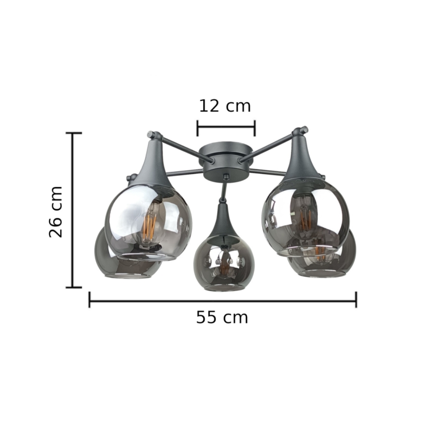Nadgradni luster STAR 5xE27/60W/230V crna/dimna crna