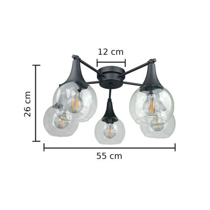 Nadgradni luster STAR 5xE27/60W/230V crna/prozirna
