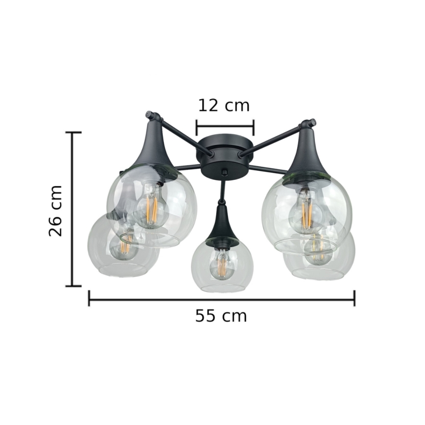 Nadgradni luster STAR 5xE27/60W/230V crna/prozirna