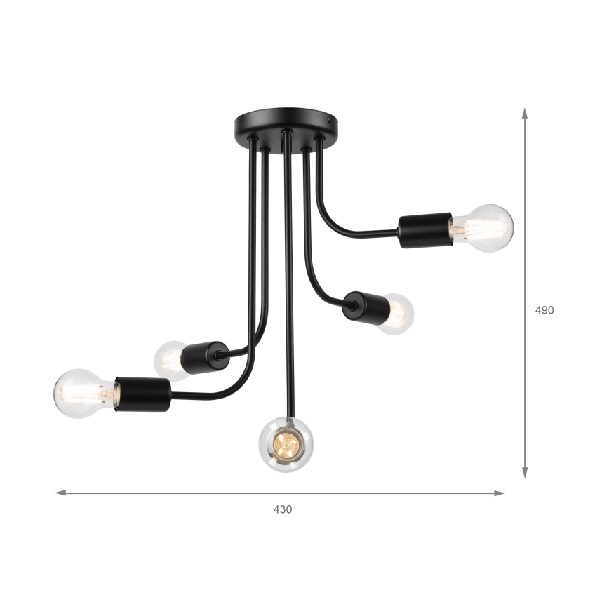Nadgradni luster TRINITY 5xE27/15W/230V crna