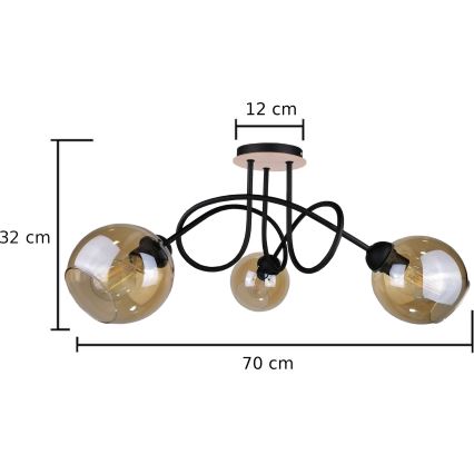 Nadgradni luster VENUS WOOD 3xE27/60W/230V crna/dimna smeđa