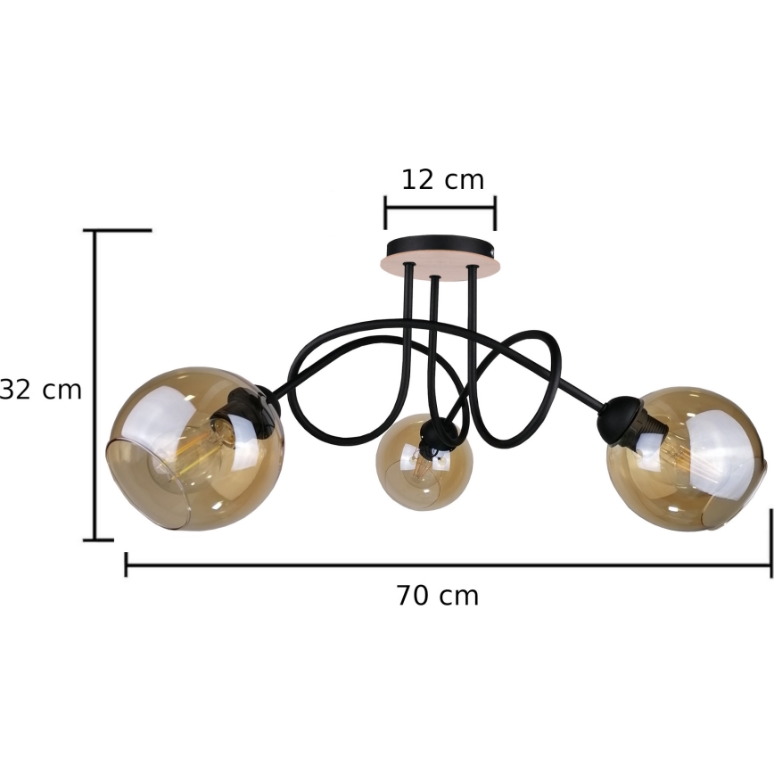 Nadgradni luster VENUS WOOD 3xE27/60W/230V crna/dimna smeđa