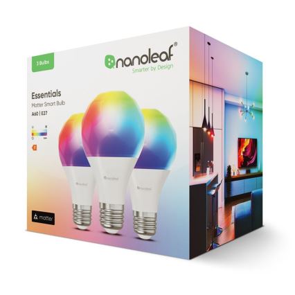 SET 3xLED RGBW Stm. žarulja ESSENTIALS A60 E27/8,5W/230V CRI90 2700-6500K Wi-Fi - Nanoleaf