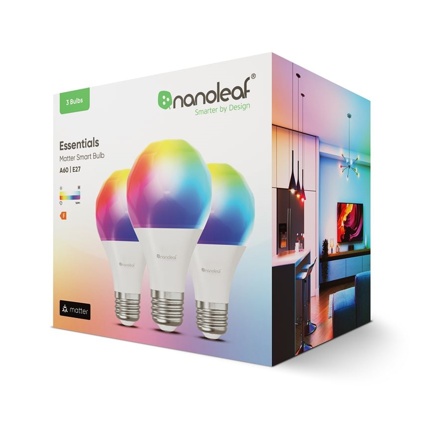 SET 3x LED RGBW Prigušiva žarulja ESSENTIALS A60 E27/8,5W/230V CRI 90 2700-6500K Wi-Fi - Nanoleaf