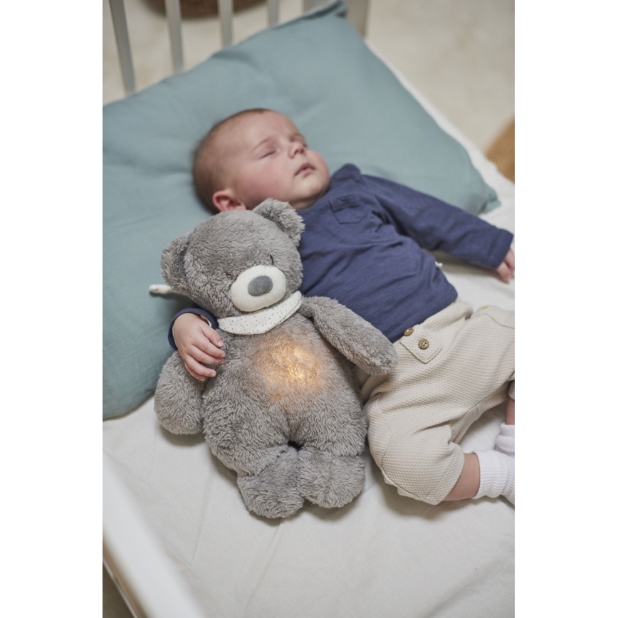 Nattou - Igračka za uspavljivanje s melodijom i svjetlom SLEEPY BEAR 4u1 siva