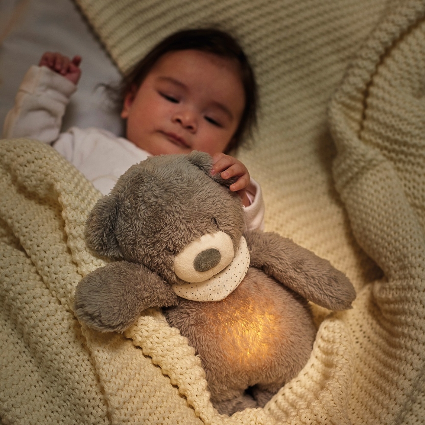 Nattou - Igračka za uspavljivanje s melodijom i svjetlom SLEEPY BEAR 4u1 siva