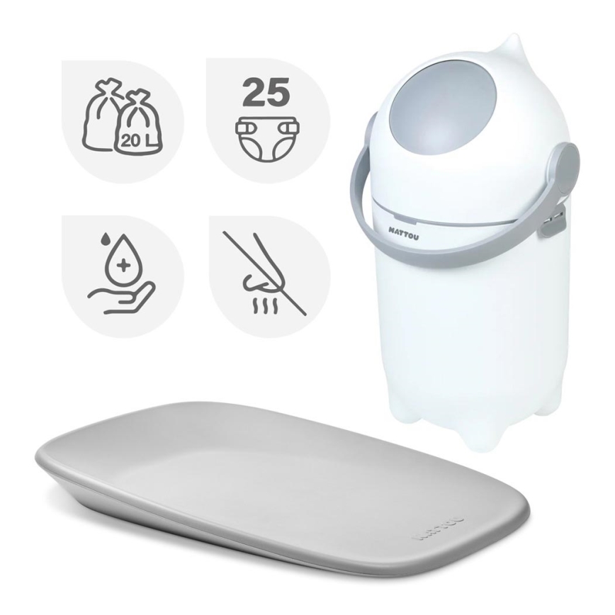 Nattou - Koš za pelene i presvlačnu podlogu SOFTY 50x70 cm bijela/siva