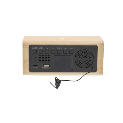 Digitalna budilica s LED zaslonom i ugrađenim termometrom, napajanje 5V/1xCR2032, drvo
