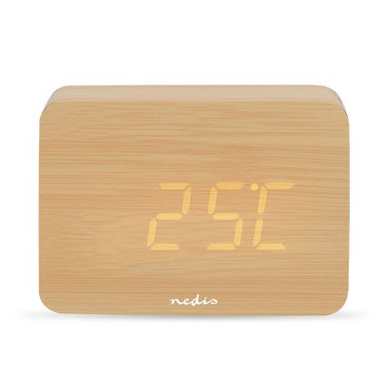 Digitalna drvena budilica s LED zaslonom i termometrom, 5V/3xAAA