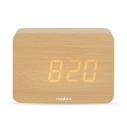Digitalna drvena budilica s LED zaslonom i termometrom, 5V/3xAAA
