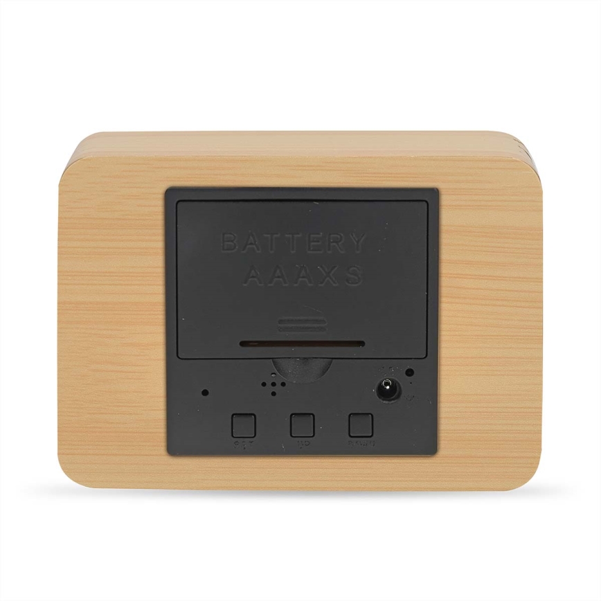 Digitalna drvena budilica s LED zaslonom i termometrom, 5V/3xAAA