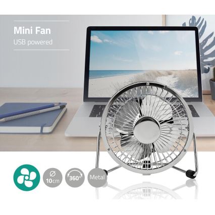 Stolni ventilator 3W/USB 10 cm sjajni krom