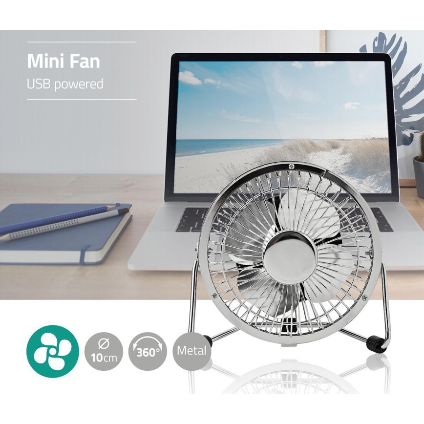 Stolni ventilator 3W/USB 10 cm sjajni krom
