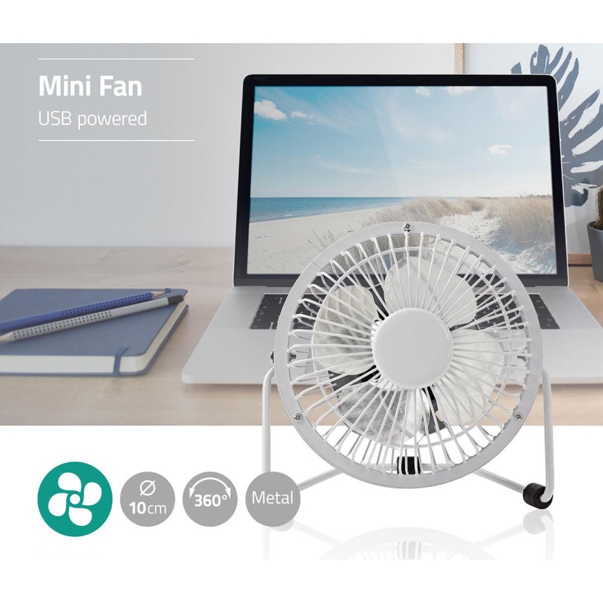 Bijeli stolni ventilator 3W/USB 10 cm