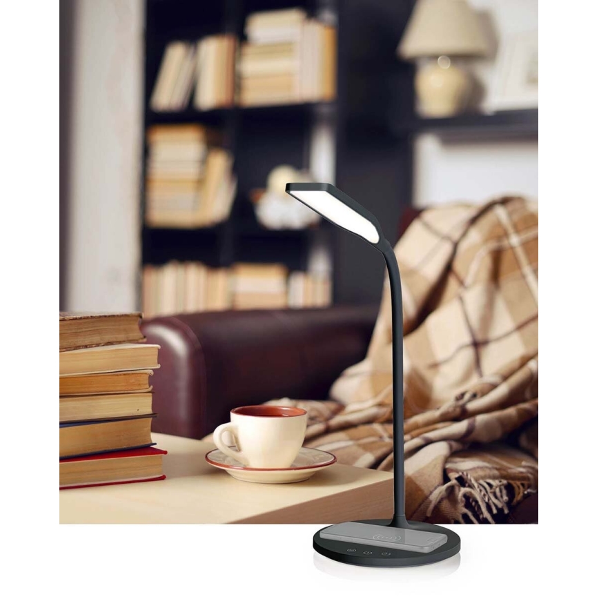 LED Prigušiva dodirna fleksibilna stolna lampa s 15W bežičnim punjenjem Qi LED/5,5W/230V 2700-6500K crna