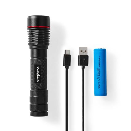 Punjiva aluminijska LED ručna svjetiljka s prigušivanjem LED/10W/5V 2200 mAh IPX7 crna