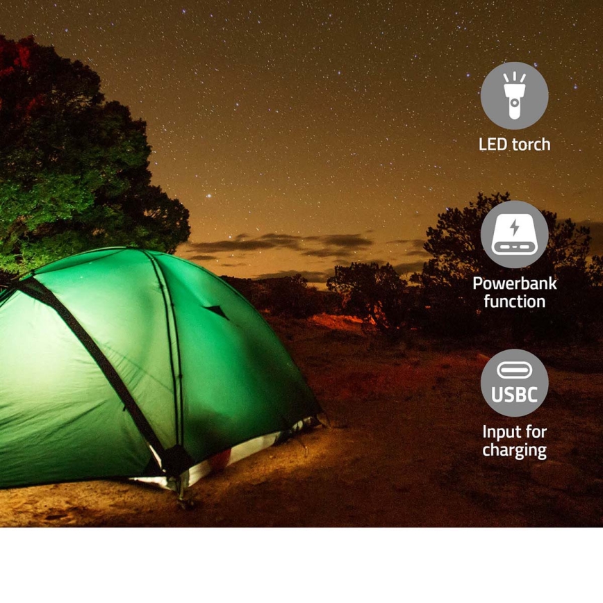 Prijenosno DAB+/FM radio s ručicom za navijanje, solarnim panelom i LED svjetiljkom, 5V/2500 mAh, zelena/crna