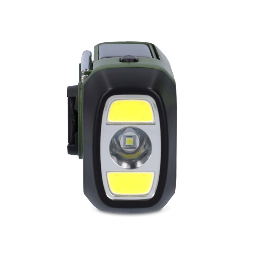 Prijenosno DAB+/FM radio s ručicom za navijanje, solarnim panelom i LED svjetiljkom, 5V/2500 mAh, zelena/crna