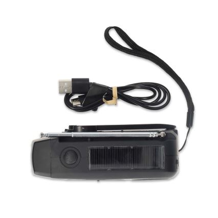 AM/FM radio s ručnom kurblom, solarnim panelom i LED svjetiljkom, 2000 mAh