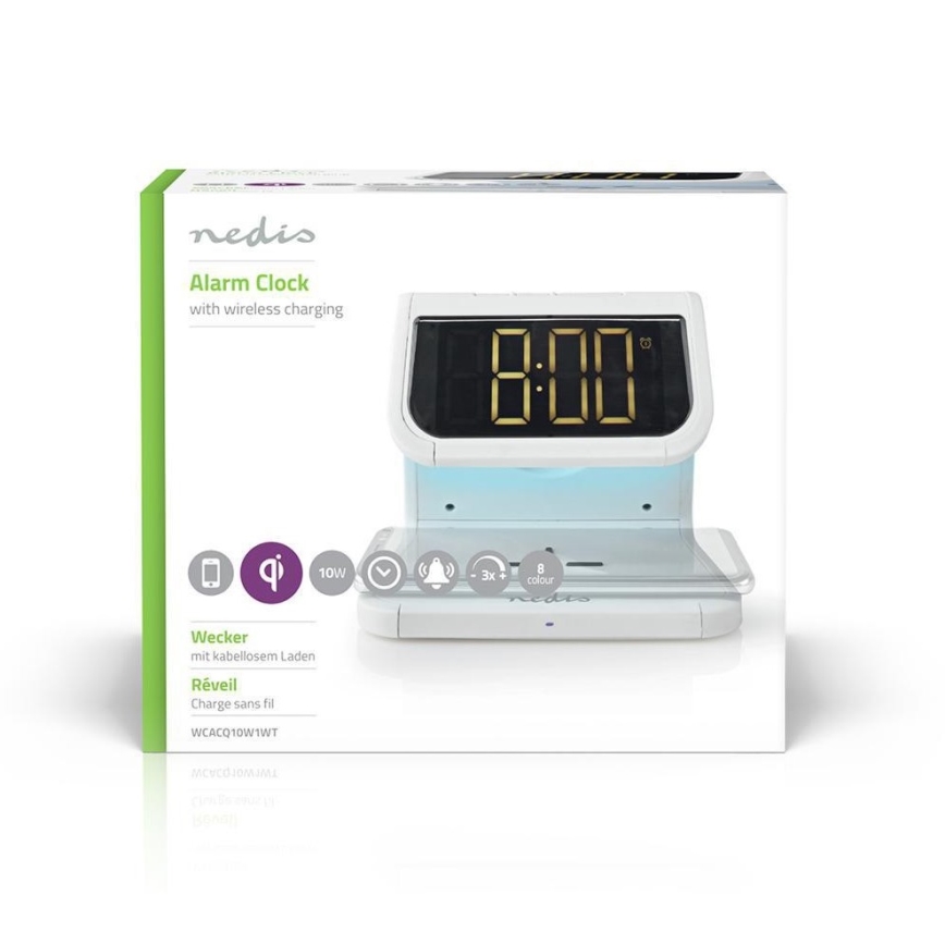 Budilica s bežičnim punjačem LED/10W/230V  bijela