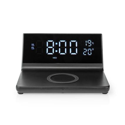 Budilica s LCD zaslonom i bežičnim punjačem 15W/230V + 1xCR2032 crna