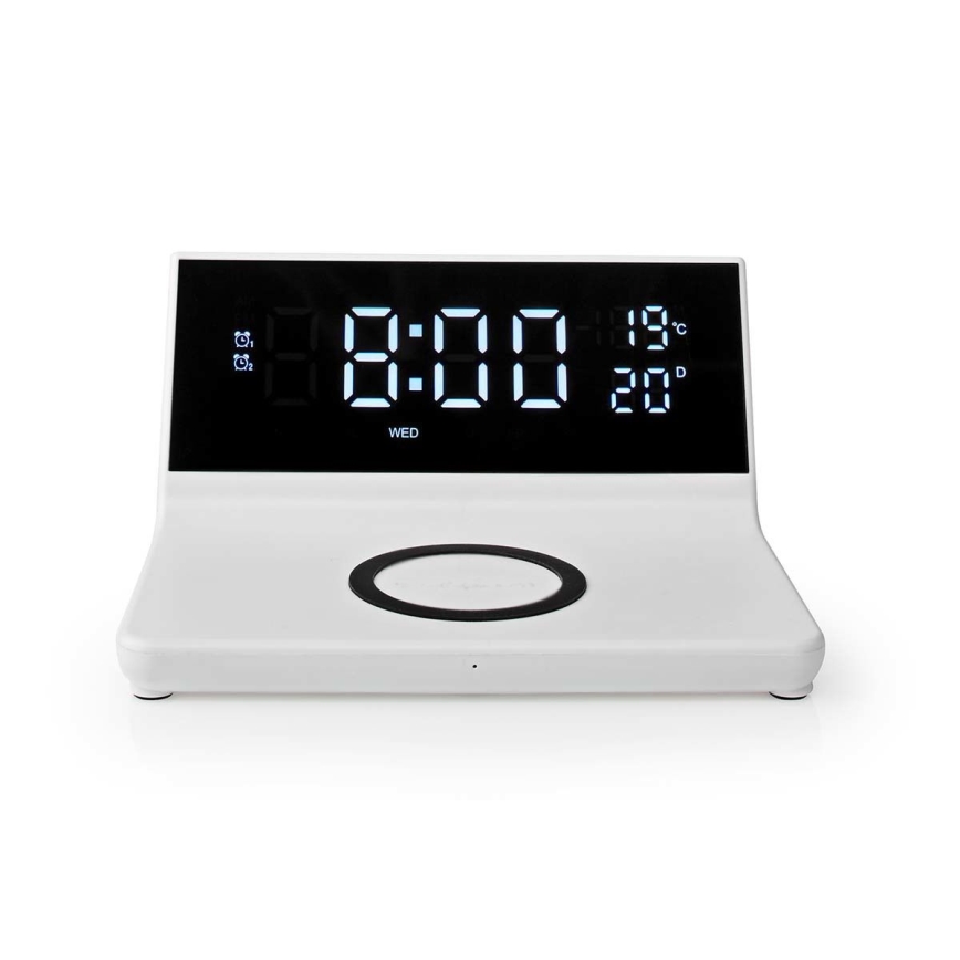 Budilica s LCD zaslonom i bežičnim punjačem 15W/230V + 1xCR2032 bijela