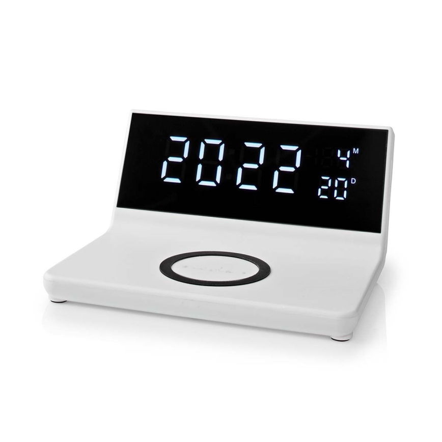 Budilica s LCD zaslonom i bežičnim punjačem 15W/5V + 1xCR2032 bijela