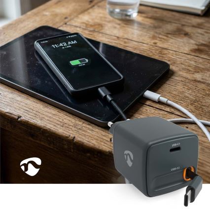 Punjač s uvlačivim kabelom Power Delivery 30 W, 2x USB-C, crni